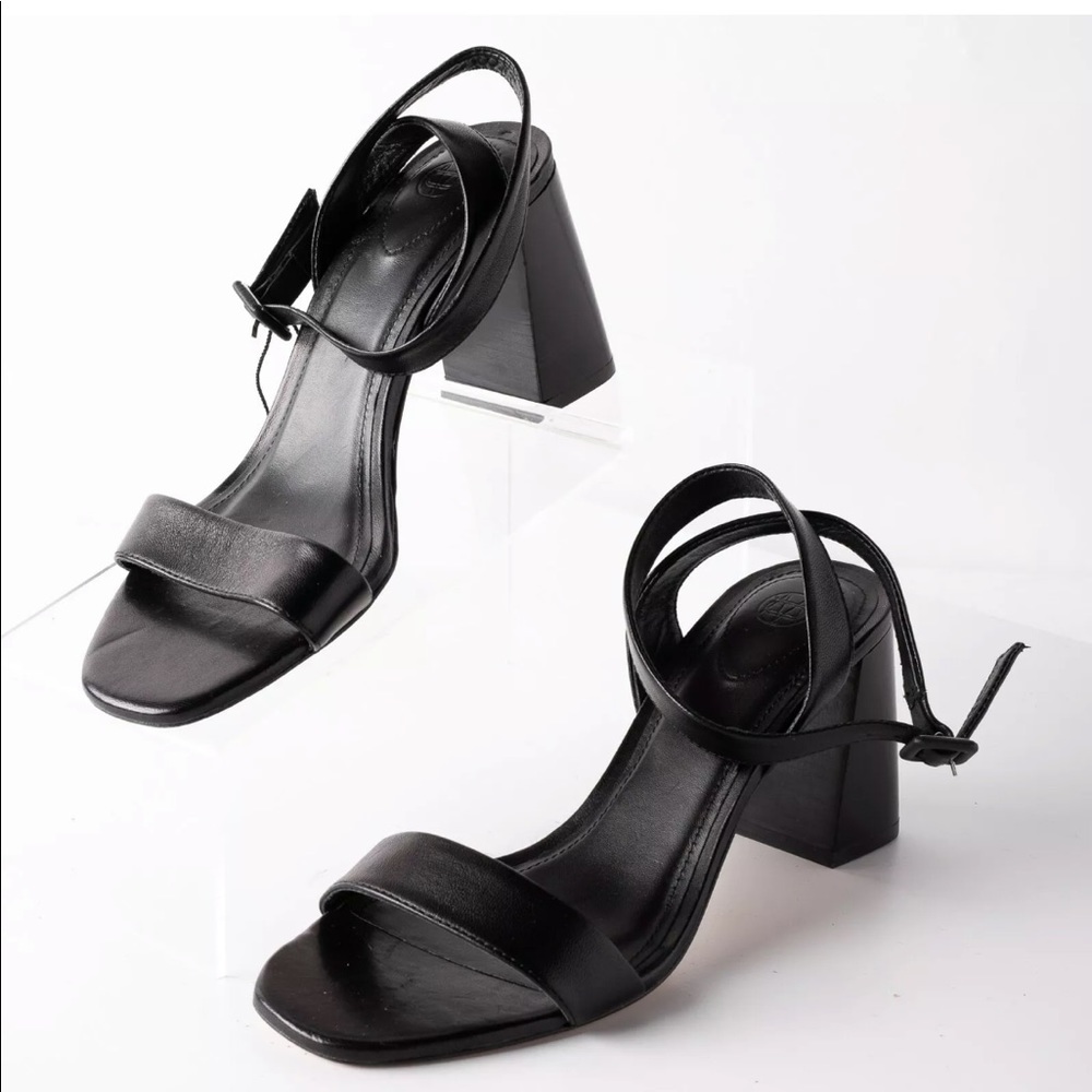 Massimo Dutti Black Leather Heeled Sandals